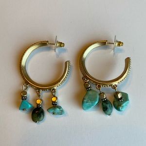 Gold Hoop Earrings with Turquoise